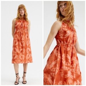 Compania Fantastica Amber Orange Tie Dye Cotton Midi Dress Sz M